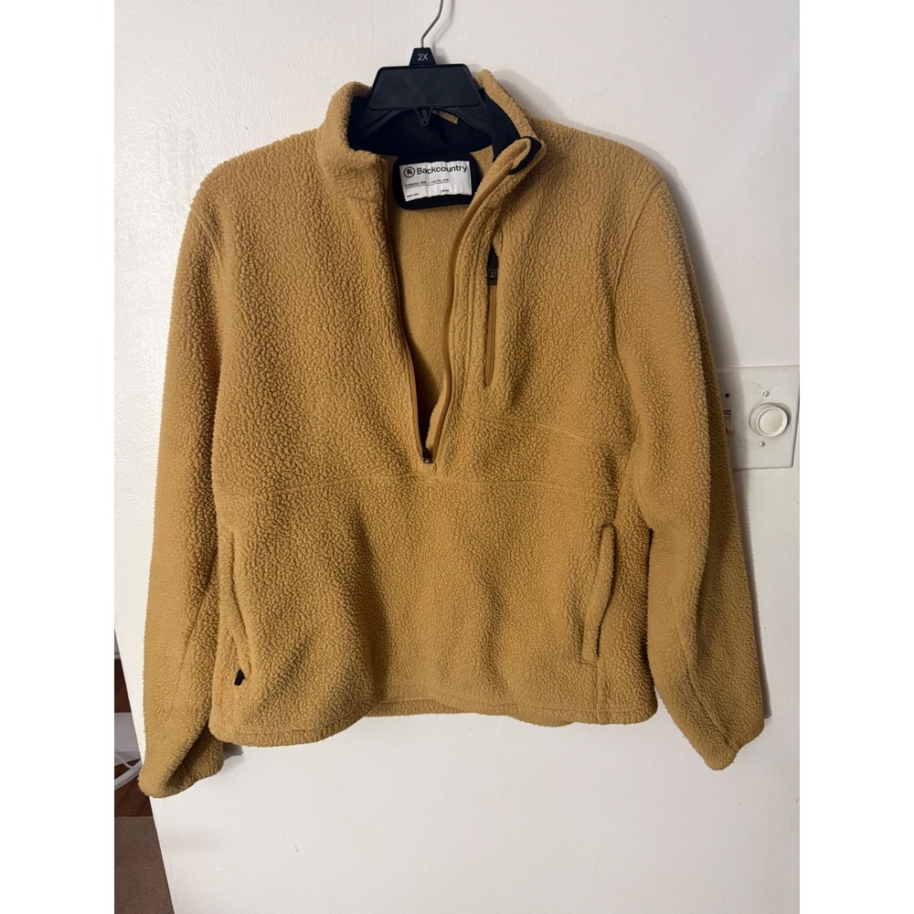 Backcountry Womens Sherpa Fleece Half Zip Pullover Jacket Tan Mustard Large